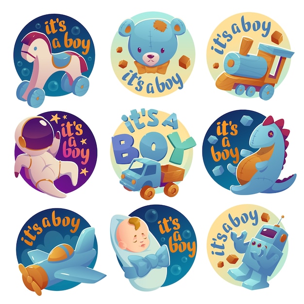 Cartoon style baby shower badges