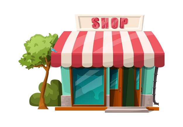 Cartoon style of cafe front  shop view.