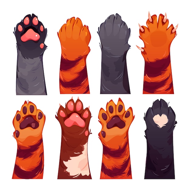 Cartoon style cat paws set