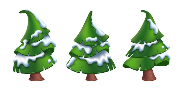 Free vector cartoon style christmas trees with snow isolated on white