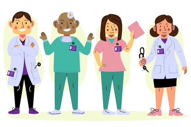 Бесплатное векторное изображение Врачи и медсестры в мультяшном стиле
