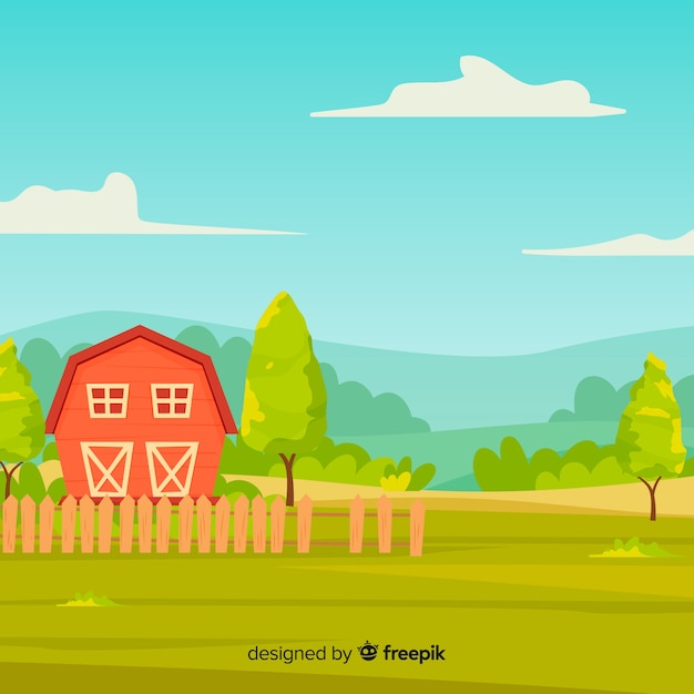 Cartoon style farm landscape background