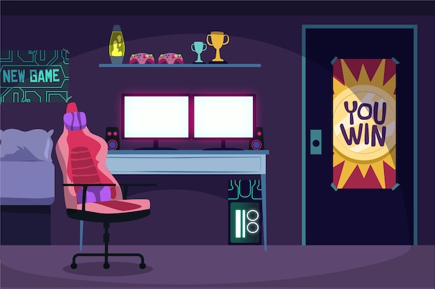 Free vector cartoon style gamer room