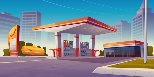 漫画スタイルのガソリンスタンドの背景