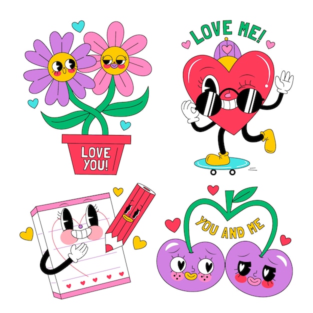 Free vector cartoon style love stickers