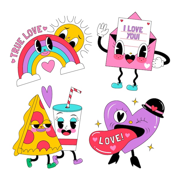 Free vector cartoon style love stickers