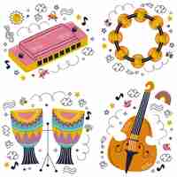 Free vector cartoon style musical instruments sticker set