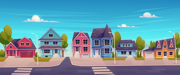 Free vector cartoon style neighborhood houses illustration