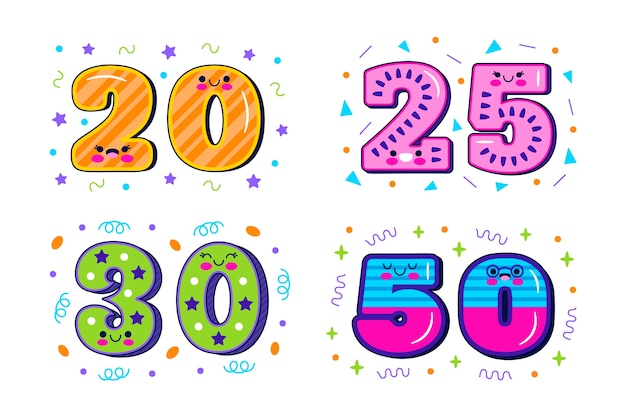 Бесплатное векторное изображение Набор номеров в мультяшном стиле