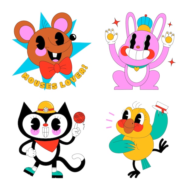 Cartoon style pet sticker set