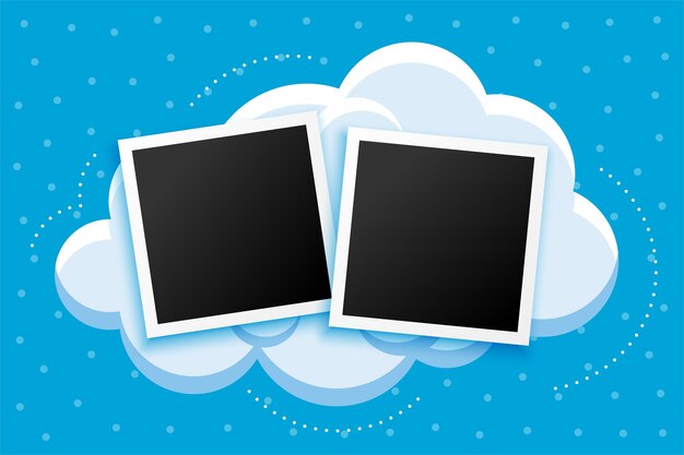 Cartoon style photoframes and clouds background design