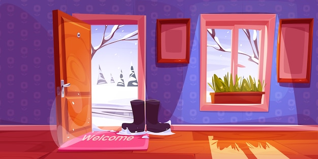 Free vector cartoon style room with outside view