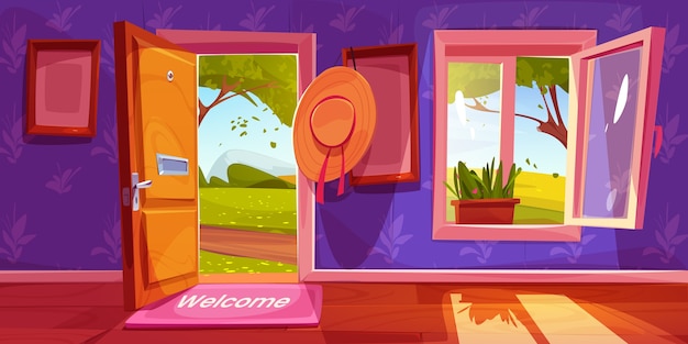 Free vector cartoon style room with outside view