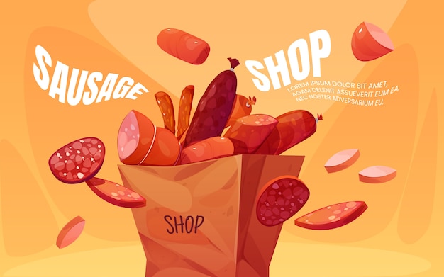 Cartoon style sausage banner design