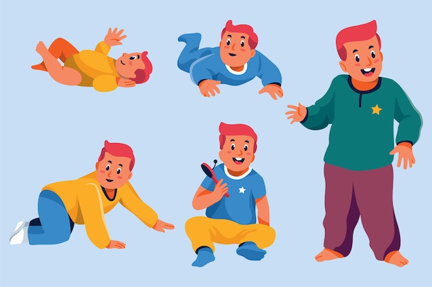 Free vector cartoon style stages of a baby boy