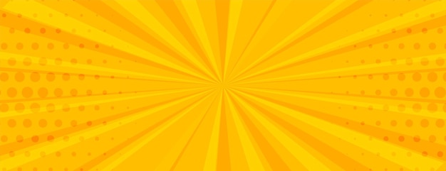 Carta da parati gialla a esplosione di raggi solari in stile cartone animato con effetto a mezza tonalità