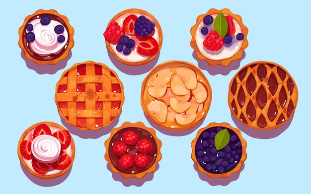 Cartoon style of  tart and pie top view