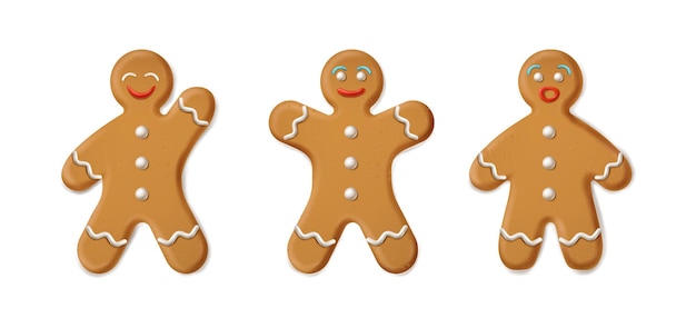 Free vector cartoon style vector icon. collection of gingerbread man cookie. isolated. happy new year and merry