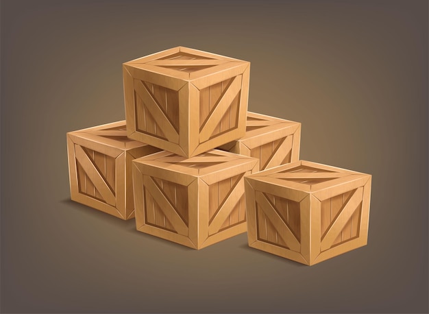 Cartoon style vector icon. Wooden cartoon style boxes put in piles.