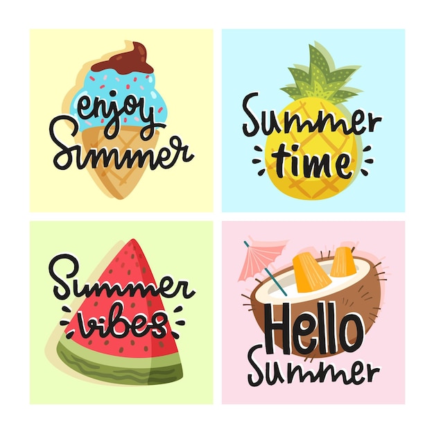 Free vector cartoon summer cards collection