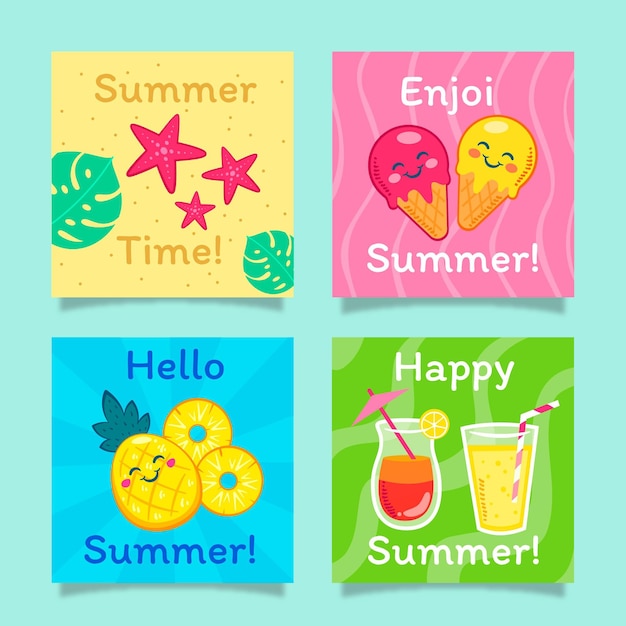 Free vector cartoon summer cards collection