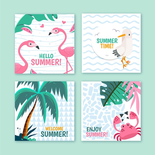 Free vector cartoon summer cards collection