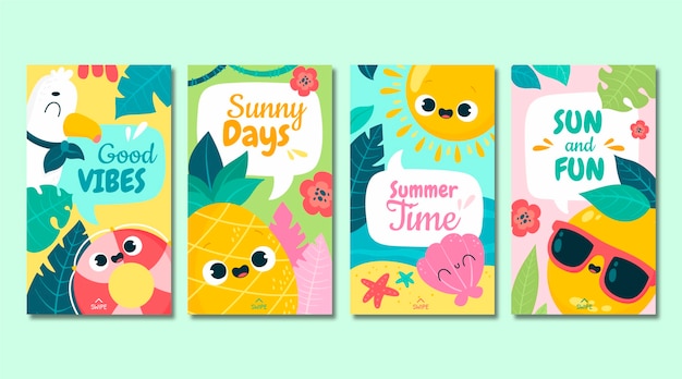 Cartoon summer instagram stories collection