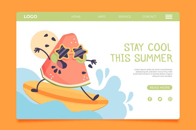 Cartoon summer landing page template