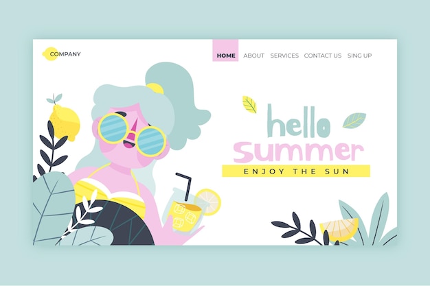 Free vector cartoon summer landing page template