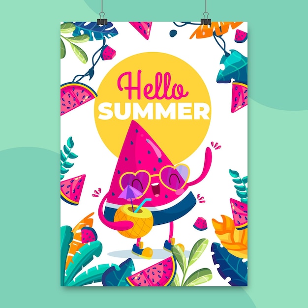 Free vector cartoon summer party vertical poster template