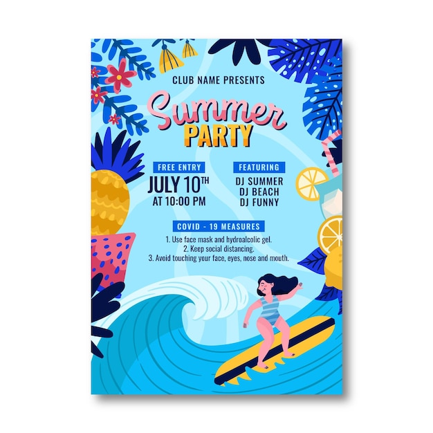 Free vector cartoon summer party vertical poster template