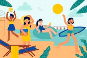 Free vector cartoon summer scenes set