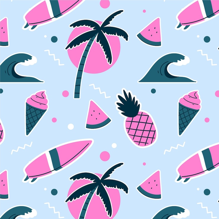 Free Vector cartoon summer tropical pattern