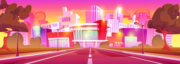 Free vector cartoon sunrise or sunset city landscape