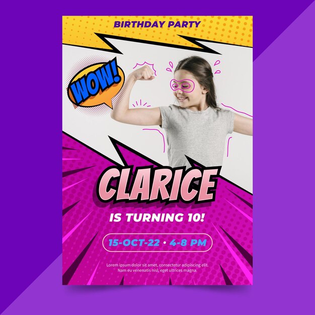 Free Vector Cartoon Superhero Birthday Invitation Template