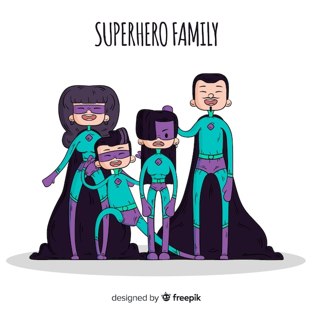 Free vector cartoon superhero family background