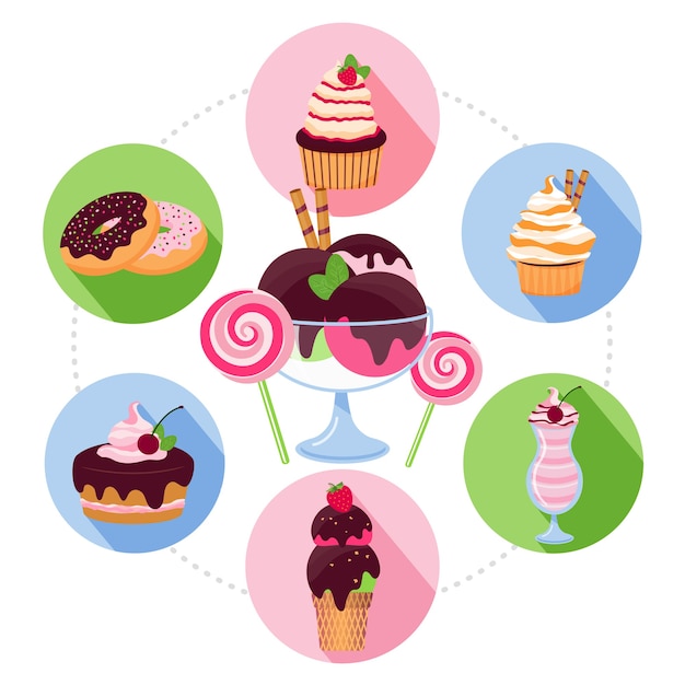 Free vector cartoon sweet products concept