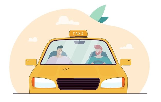 Free vector cartoon taxi driver talking to passenger behind windscreen