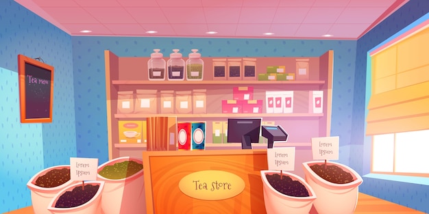 Free vector cartoon tea store interior illustration