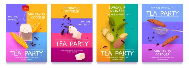 Free vector cartoon tea time flyers