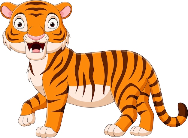 Cartoon tiger roaring on white background