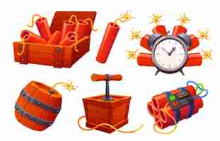 Free vector cartoon tnt and barrel game ui icon set in vector