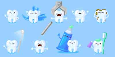 Free vector cartoon tooth care set