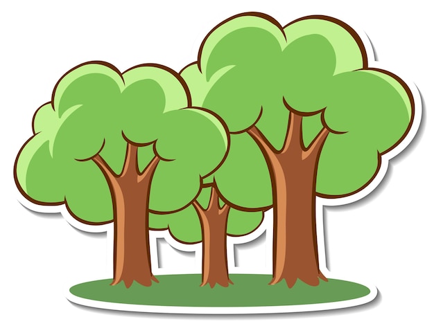 Cartoon tree sticker on white background