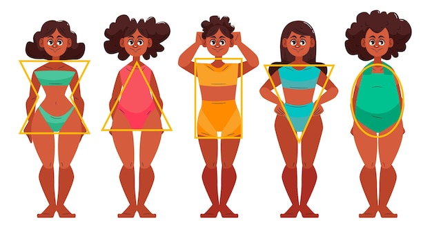 Vettore gratuito tipi di cartoni animati di forme del corpo femminile