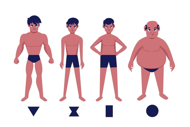 Vettore gratuito tipi di cartoni animati di forme del corpo maschile