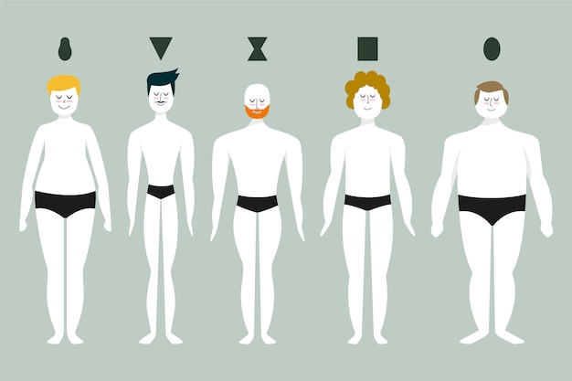 Бесплатное векторное изображение Набор мультяшных типов мужских фигур