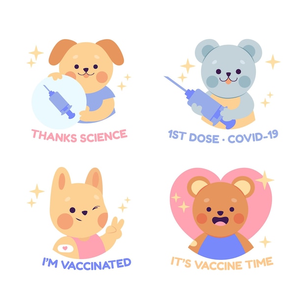 Cartoon vaccination campaign badge collection