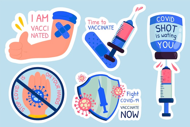 Cartoon vaccination campaign badge collection