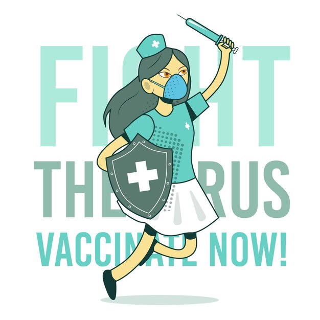 Cartoon vaccination campaign with doctor